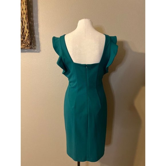 Calvin Klein Dress 10 Green Scuba Flutter Sleeve Stretch Career Church - Picture 4 of 11